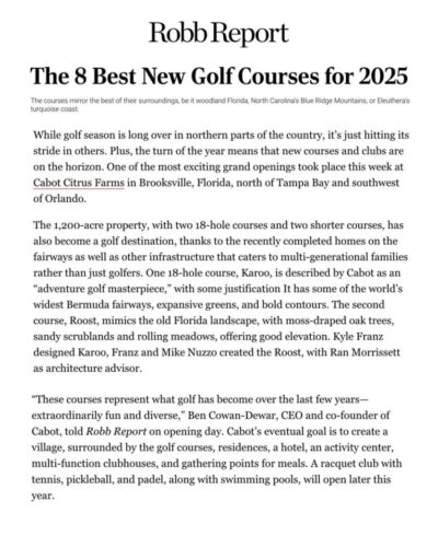Robb Report - 8 Best New Gold Courses 2025